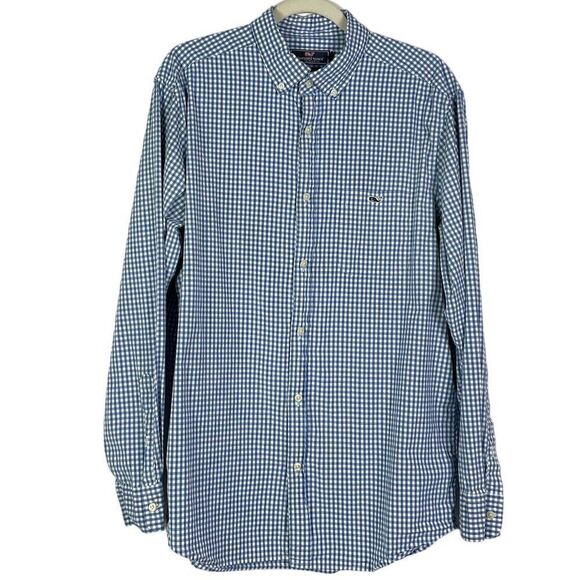 Vineyard Vines Classic Fit Tucker Shirt Long Sleeve Blue Gingham Cotton/Spandex - Picture 2 of 11